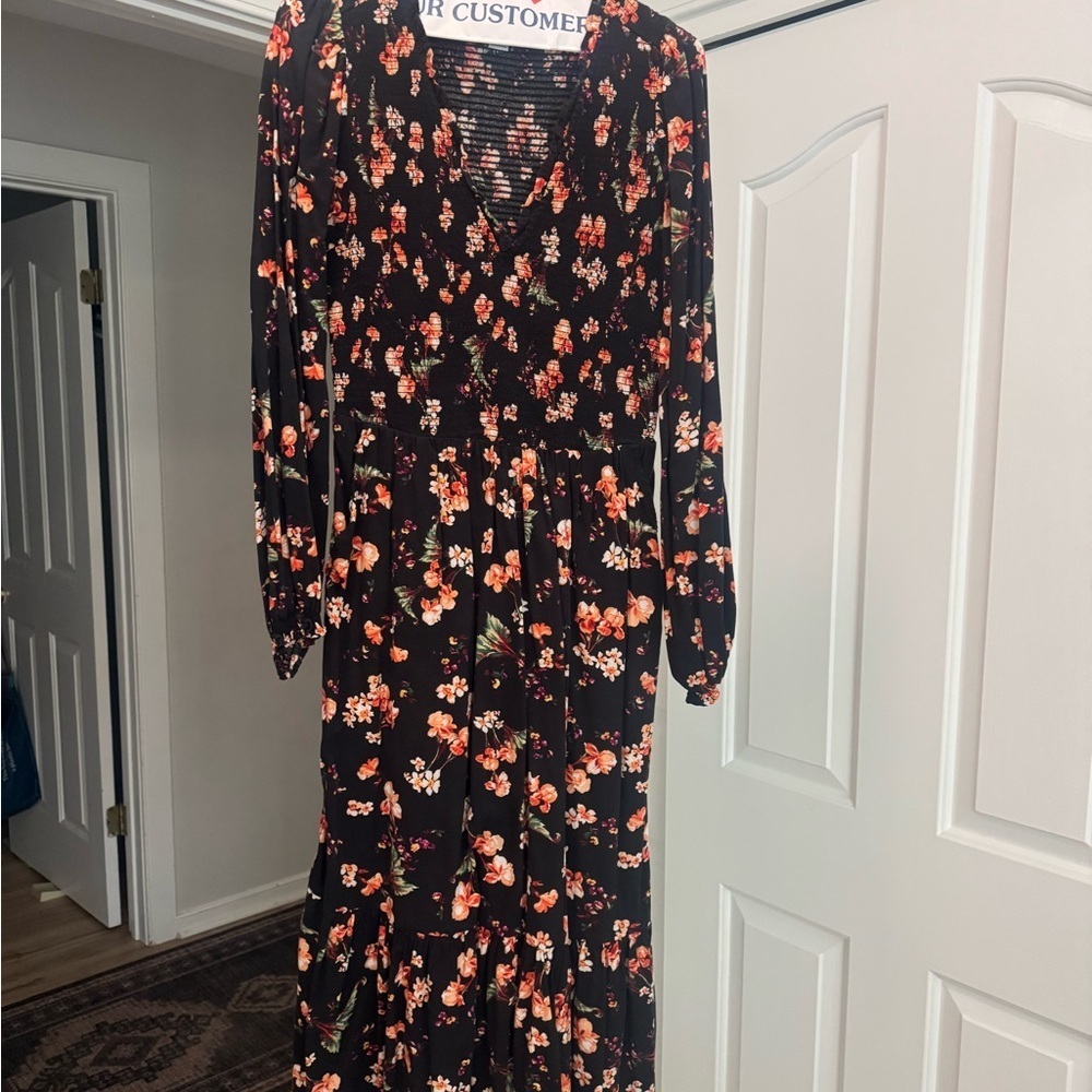 Old Navy Black Floral Midi Dress Size Small - Picture 2 of 4